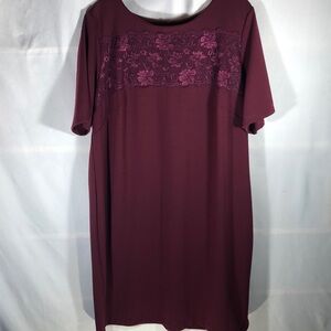 JOAN RIVERS Burgundy Dress with Lace Detail 22W